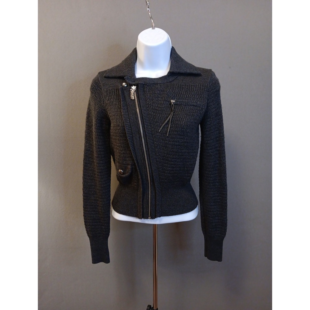 Vintage Miss Sixty M60 Aymmetrical Moto Jacket Sweater Women's XS Biker Y2K Wool